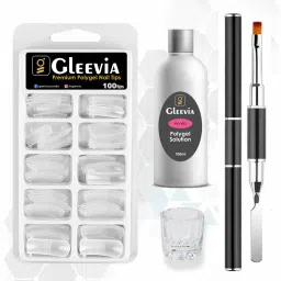 Nail Art Extension Combo Kit of Polygel Tips, Slip Solution, Polygel Brush & Dappen Dish-44