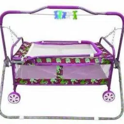 smiley bell Purple CRADLE jhula swing STAINLESS with wheels and net Bassinet image 2