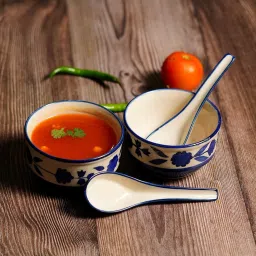 Ceramic Soup Bowl 'Soupy Floral' Handpainted Ceramic Modern Soup Set Bowl with Spoon Disposable-14