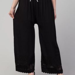 Women Regular Fit Black Viscose Rayon Trousers-image-42