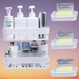 2 PCS Shelves + 3 Pcs Soap Dish ABS Plastic Bathroom Accessories Plastic Wall Shelf-image-68