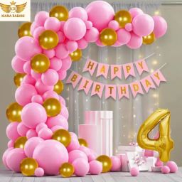 4TH BIRTHDAY DECORATION BANNER, PINK GOLD BALLOON ARCH GLUE NET CURTAIN LIGHT-image-21