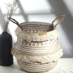 habereindia White Fibre Plant Basket- Medium-picture-49