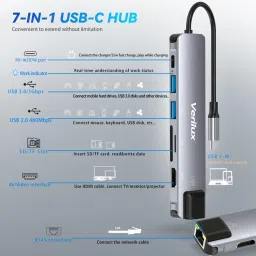 MAYCREATE USB C Hub with Ethernet RJ45 7 in 1 USB Type C Hub with 4K HDMI and PD Charging USB C Hub 7 in 1 Type C Adapter with HDMI SD Ethernet Port Docking Station image 2