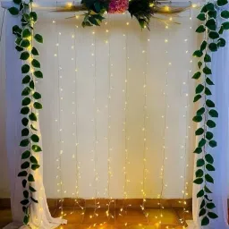 Aesthetic room decor items, with string led lights, white curtains-14