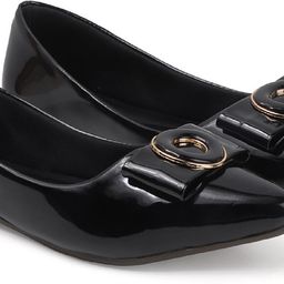 corsica Inkcraft Women’s Stylish Patent Flat Shoes with Bow & Metal Accent – Black Casuals For Women-picture-26
