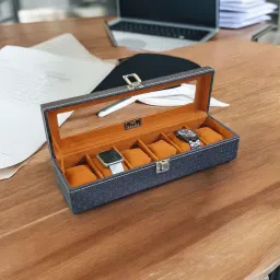 Watch Box Holder Case in 6 slots Faux Rexine & Brown velvet (6 Slots) Watch Box-image-27