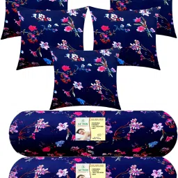 Combo Set Of 5 Cushion And 2 Microfibre Floral Bolster Pack of 7-image-25