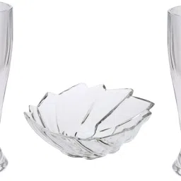 1st Time Combo Of 2 Beer Glass And 1 Snack Plate, Transparent, Glass, Pack Of 3 -A39 Glass Tray Set-image-21