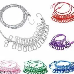 Multipurpose Portable Clothes Drying Rope with 12 Clips Elastic Plastic Cloth Clips-5