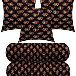 3 Cushion And 2 Microfibre Floral Bolster Pack of 5-image-36