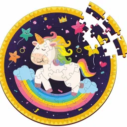 Rainbow Unicorn Wooden Jigsaw Round Puzzle, 60 Pcs-image-26