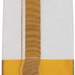 house of common Set 1 Pure Cotton White Dhoti with Golden Color border Cotton lungi dhoti Solid Men Dhoti-picture-14