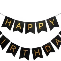 Black and Gold Happy Birthday Banner Stylish Decorations and Party Supplies Banner-21