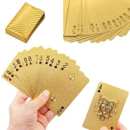 Royal Look Gold Foil Playing Card Gold Plated Plastic Poker Cards Poker Chips, Wooden Gift-12
