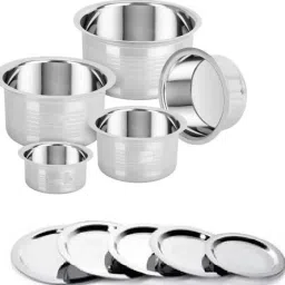 Pack of 5 Stainless Steel tope set with Lid / Urli Set/Serving bowl Cookware Set Dinner Set-image-8