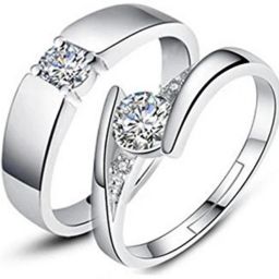 Beautiful Plated Adjustable Couple Rings Sterling Silver Swarovski Zirconia 24K White Gold Plated Ring-image-57