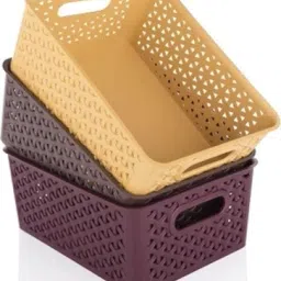 Plastic Plastic 3 Pieces Medium Size Multipurpose Solitaire Storage Basket (Pack of 3) Storage Basket-picture-12