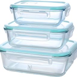 Food Safe Glass Containers Set of 3 With Airtight Lids 1040ml, 640ml & 370ml 3 Containers Lunch Box-image-64