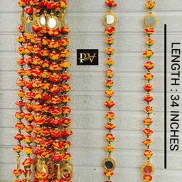 Nutts Handmade Decorative Velvet Rose Golden Bell Beads Hanging Toran-picture-18