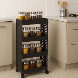 4 Layer Multipurpose Storage Spice Rack Foldable Rolling Cart Drawer Divider-34