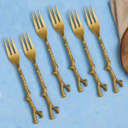 Pure Brass Stylish Fork (Length 7.2 inch, 50 gm, Matte Finish, Gold Color) Brass Fruit Fork, Salad Fork, Dinner Fork Set-image-32