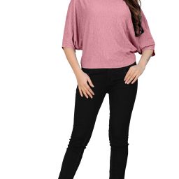 Casual Batwing Sleeves Solid Women Pink Top-image-100