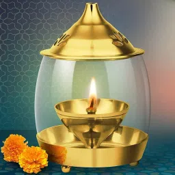 Akhand Diya with Glass Cover Diwali Decor for Pooja, Home Decoration & Gifts Brass, Borosilicate Glass Table Diya-image-54