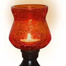 Crackle Red Glass, Metal Table Lantern-2