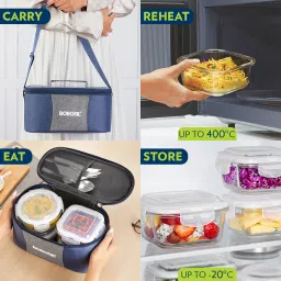 borosil Alora Borosilicate Glass Lunchbox, 4 pc Set (320 ml x 2 + 400 ml x 2), Tiffin 4 Containers Lunch Box image 5