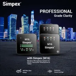 Simpex M16 Professional Wireless Mic with Dual Transmitter & Charging Case Camera Microphone image 4
