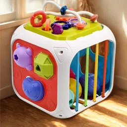 zuuluzrs 7-in-1 Activity Cube Shape Sorter, Xylophone, Bead Maze More Early Learning Toy Rattle-picture-12