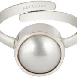 Moti Stone Ring Pearl Gemstone Ring with Lab Report 5.25 Ratti Silver Coated Alloy Pearl Ring-image-44