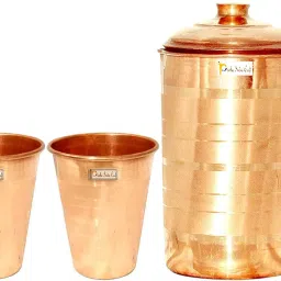 Pure Copper Jug Pitcher with Lid Luxury Design Capacity 1300 ML with 2 Pure Copper Glass Tumbler Capacity 350 ML Drinkware Set Jug Glass Set-image-65
