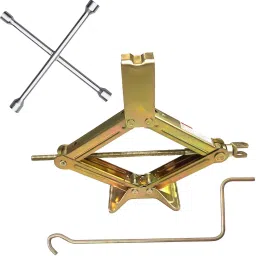Scissor Jack & 4-Way Wheel Spanner (17x19x21x23 mm) Compatible with All Cars Vehicle Jack-1