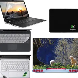 SDM 5in1 Combo of Premium Quality, HD, UV Printed, Protected, Bubble Free, Scratchproof, Washable, Easy to Install Laptop Skin/Sticker/Vinyl/Cover for 15.6 inches on 3M Vinyl with Screen Guard and Key Protector, pelmrest skin, gaming mouse-pad (natural images for brain relaxation at working time) Combo Set 218 Combo Set-picture-1