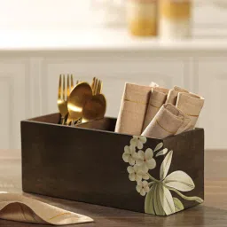 ellementry Frangipani Brown Teak Wood Cutlery Holder-picture-9