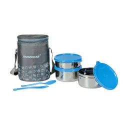 Varmora SS Jumbo Trio | Printed Stainless Steel Tiffin Box- Set of 3 Containers (390 ml, 520 ml, 520 ml), Insulated Bag- Blue-picture-27