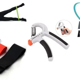 Combo Of Resistance Loop Bands With Hand Gripper For Home & Gym Kit Fitness Accessory Kit Kit-image-58