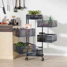 5+1 Layer Kitchen Storage Rack with Wheels | Square Shape - Dark Grey Iron Kitchen Trolley-image-64