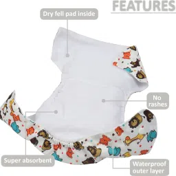 chinmay kids Cloth Diaper- Cute Prints, Freesize, Reusable, Washable, Adjustable Snap Buttons Cloth Diaper For Babies (0-36 Months Newborn) With Wet-Free Insert Pads/ Leak Proof & Dry Feel image 3