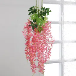Pink Fabric & Plastic Artificial Hanging Orchid Flower Set of 6 Sticks by Arick Decor-picture-8