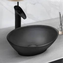 Table Top Designer Ceramic Wash Basin(Black Matt) with Waste Pipe & Coupling set (13*17*5)(Black Matt) Wall Hung Basin-image-36