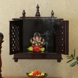 india home wood Brown Sheesham Wood Wall Mounted Mandir With Door-picture-28