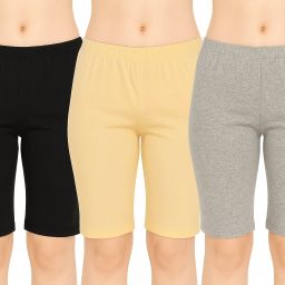 Pack of 3 Solid Women Multicolor Cycling Shorts-image-6