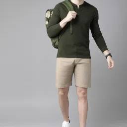 Men Self Design Henley Neck Pure Cotton Green T-Shirt-image-72