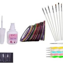 Latest Trend Stunning Professional Nail Art Kit, 100x artificial Transparent nails, 5x Dotting Tools 15xbrushes 12xDecorative Tape And 10 ml Nail Glue-81