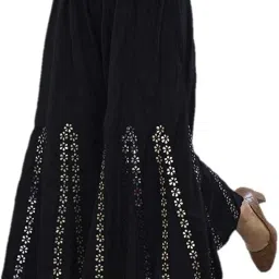 Women Flared Black Viscose Rayon Trousers-image-15