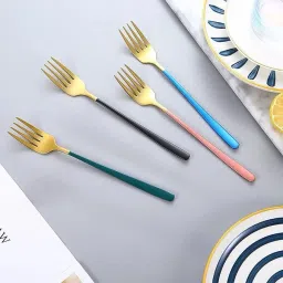 Stainless Steel 21cm Forks Spoon with Colorful Plating Handle Silverware Disposable Stainless Steel Salad Spoon, Dessert Spoon Set-image-36