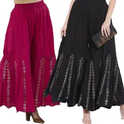 Pack of 2 Women Flared Multicolor Viscose Rayon Trousers-image-94